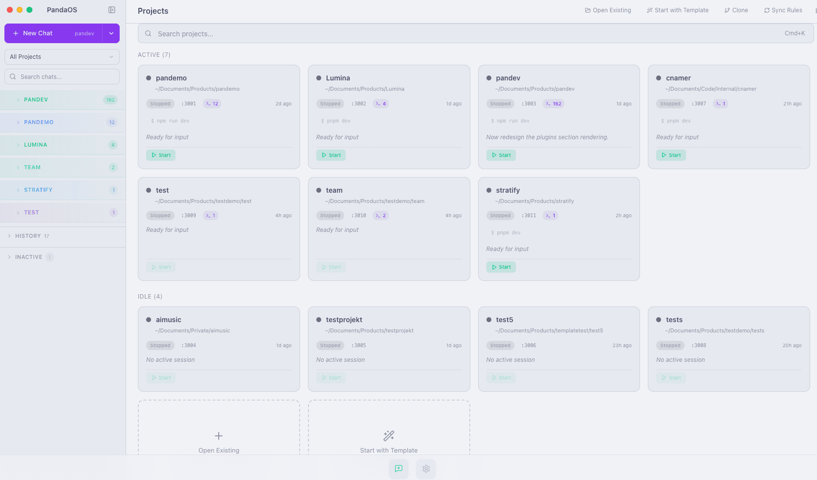 Projects dashboard